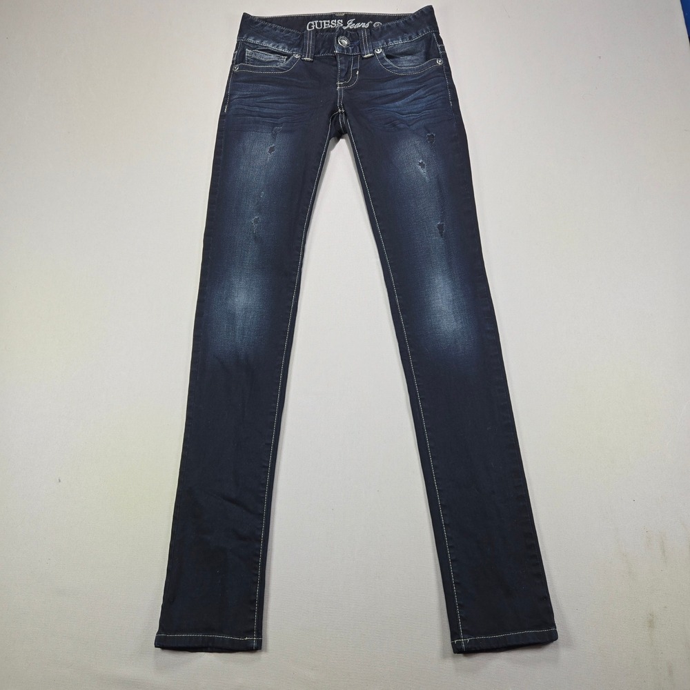 Guess Jeans Daredevil Skinny Dark Wash Distressed Denim Blue Womens 23